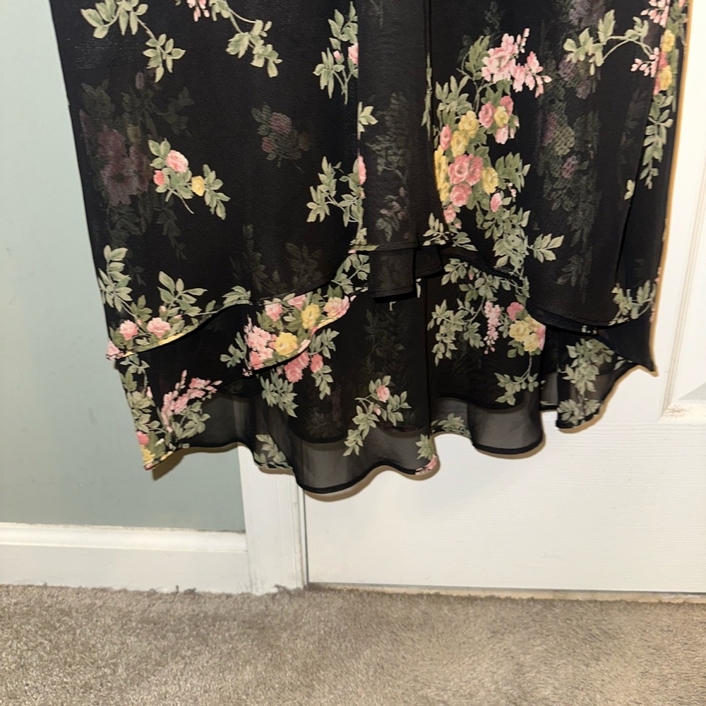 🖤🩷💚Positive Attitude Black Floral Maxi Dress w/ Pink & Green Bouquet Print. Sz14 - Picture 3 of 5